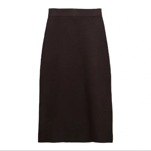 Zara Limited Edition Soft Heavyweight Knit A Line Midi Skirt Dark Brown L